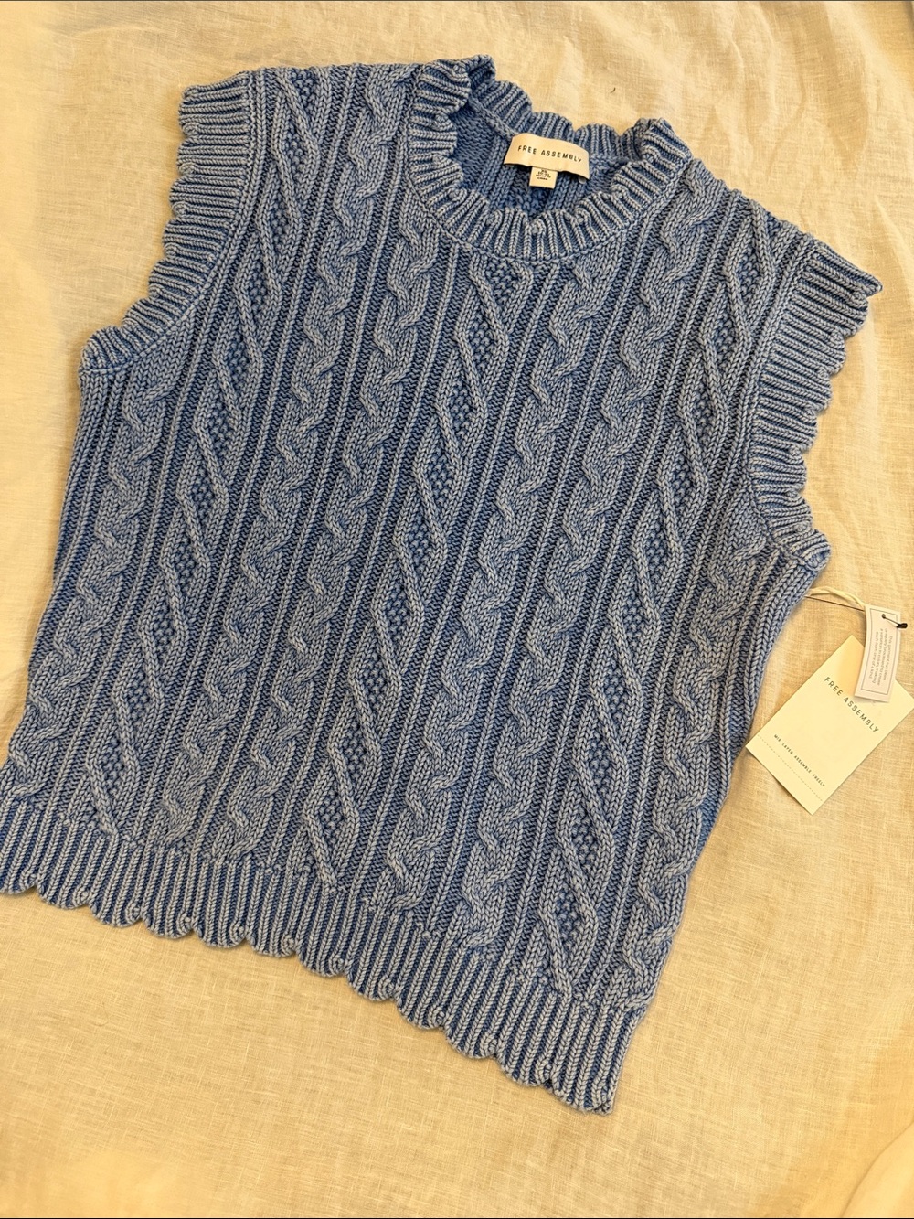 Free Assembly Blue Cable Knit Ruffle-Sleeve Sweater Vest XS